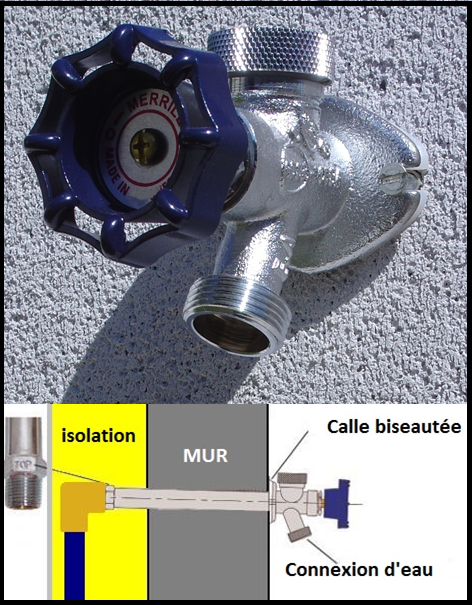 Robinet extérieur mural monobloc a traversé de mur de 30cm en 20 x 27 à purge automatique, antigel