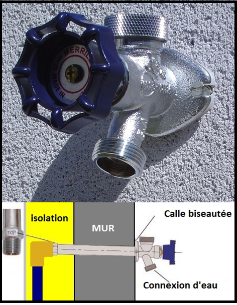 Robinet extérieur mural monobloc a traversé de mur de 45cm en 20 x 27 à purge automatique, antigel